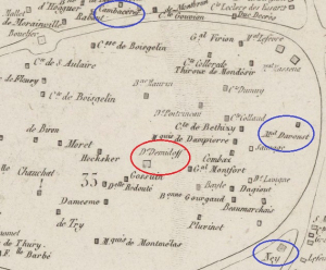 Extrait du plan du Père Lachaise de 1824 avec position de la tombe Demidoff à cette date