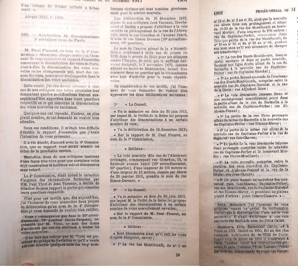 Extrait du procès-verbal du Conseil Municipal de Paris du 31 décembre 1913